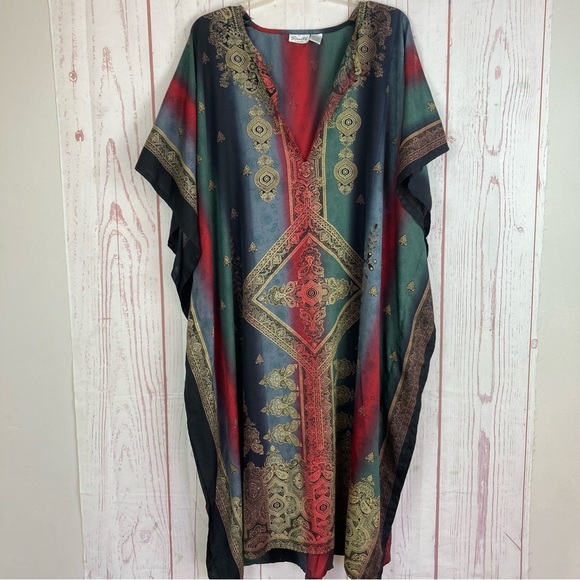 Vintage Dresses & Skirts - Vintage Sante Classics One Size Multicolor Boho Kaftan Dress Patio Artsy Maxi